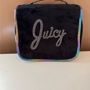 Juicy Couture Black Velvet Bag with Rhinestone Logo and Rainbow Trim